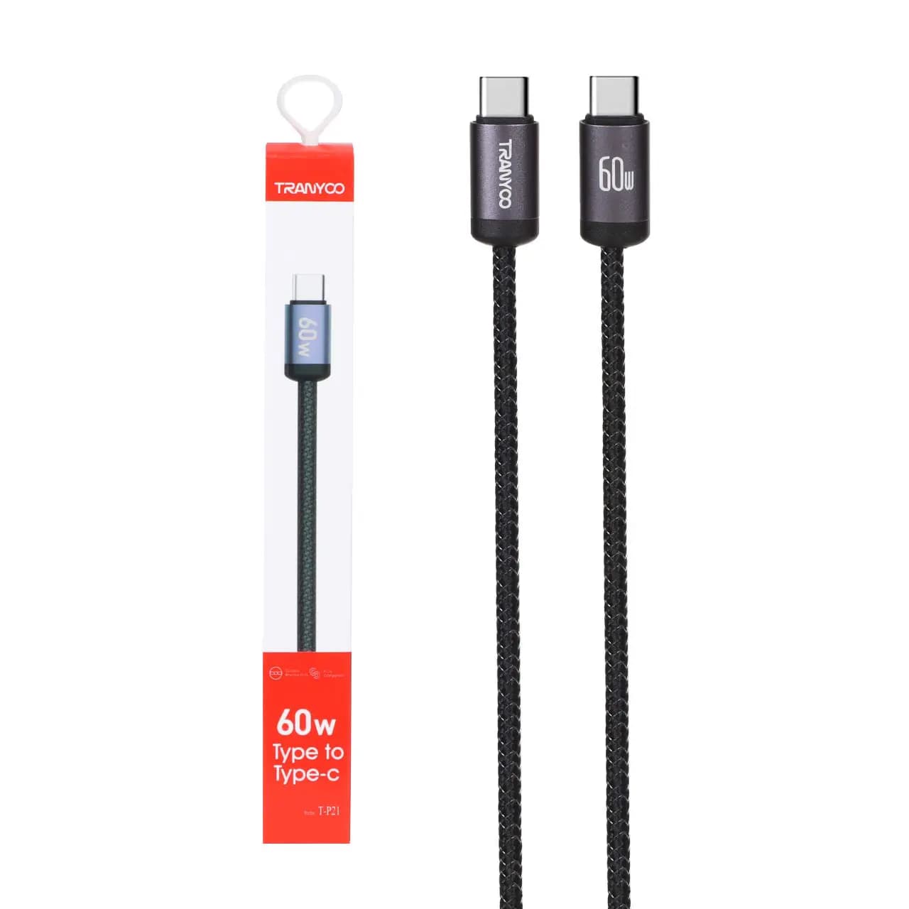 کابل تبدیل Type-C PD به Type-C ترانیو مدل T-P21 60W طول 1.2 متر - تصویر 1