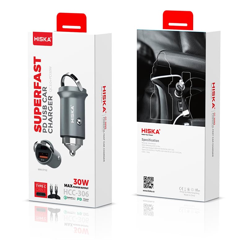 شارژر فندکی هیسکا مدل HCC-306 به همراه کابل تبدیل  USB-C - تصویر 1